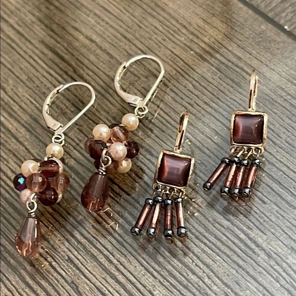 Set of Two Lever Back Purple Dangle Earrings